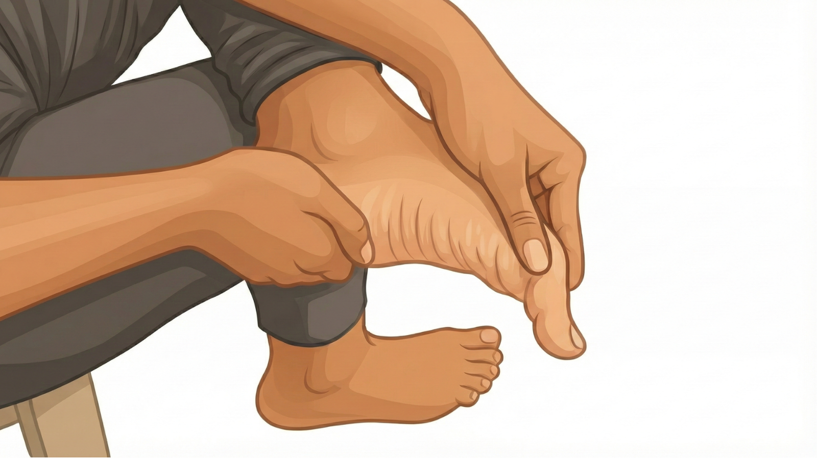 Person examining and stretching their foot and toes